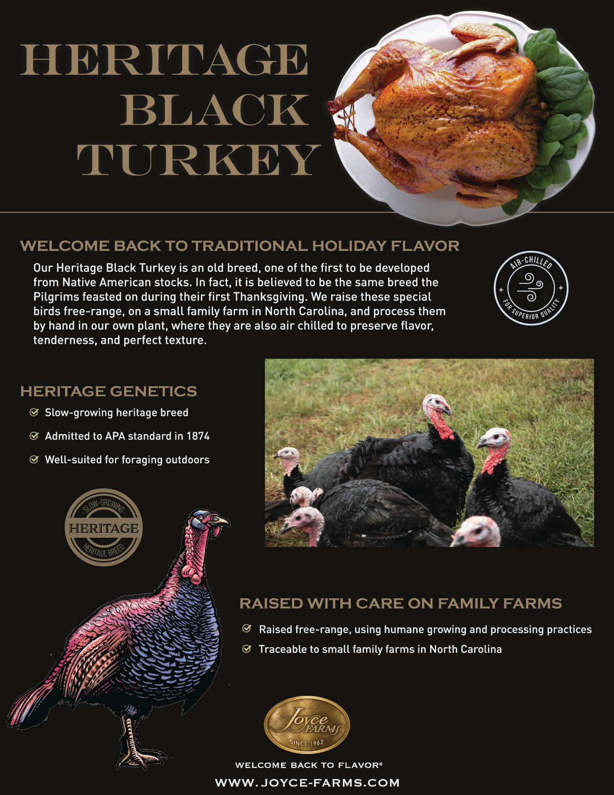 Joyce Farms Heritage Whole Bird (11-16 lbs, serves 7-11) *DEPOSIT